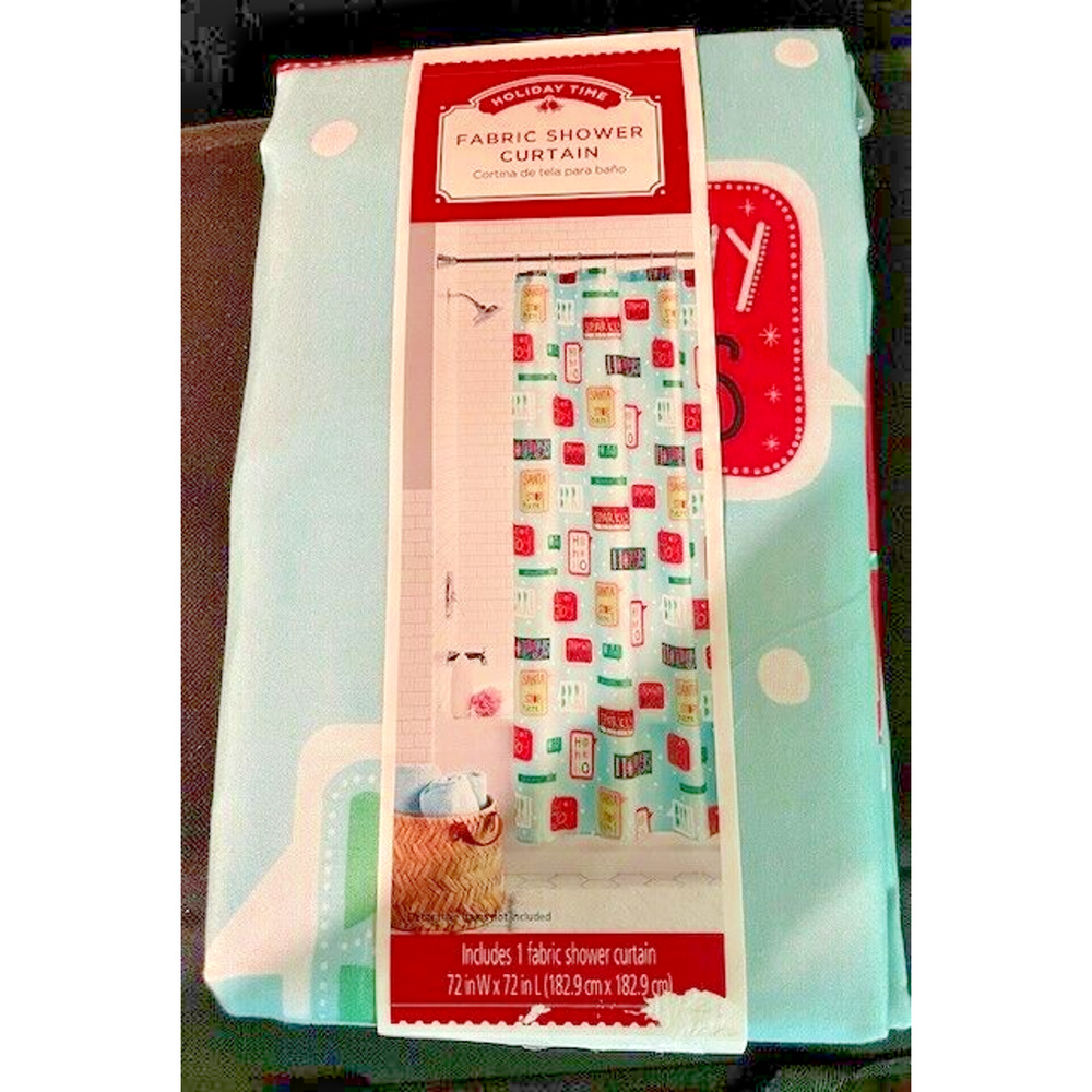 Holiday Time Santa Stops Here Fabric Shower Curtain NEW